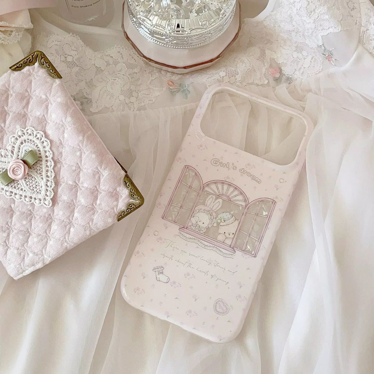 Phone Accessories For Girls - Kawaii Tavşanlı Ayılı Çiçek Desenli Pembe