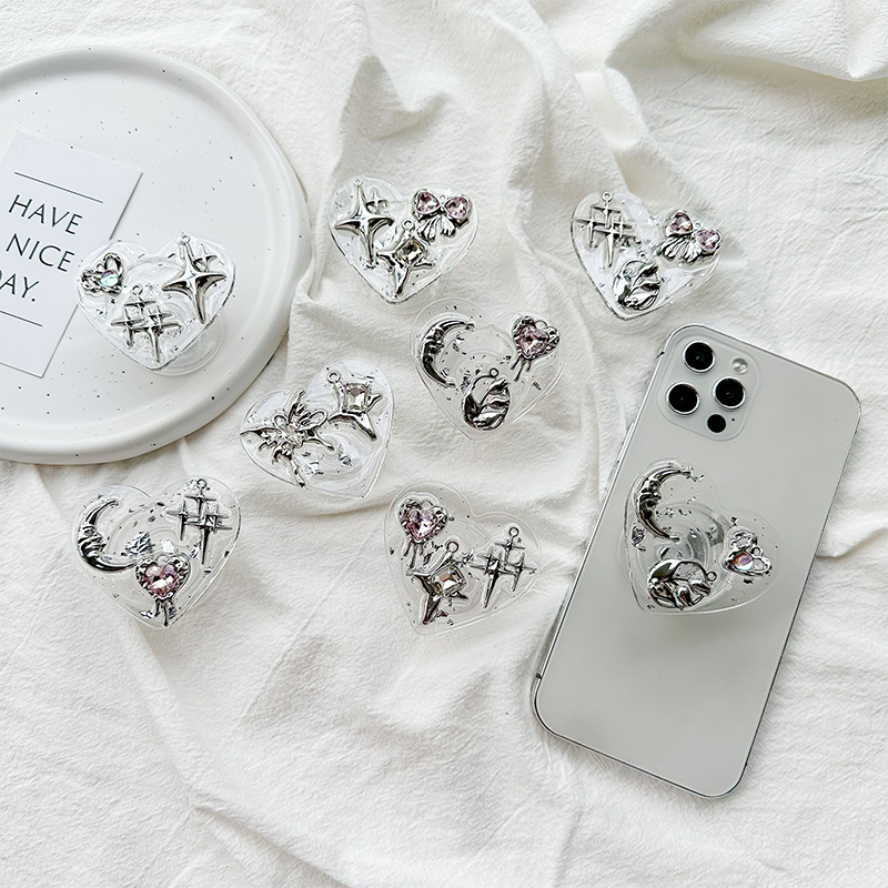Phone Accessories For Girls - Şeffaf Kalp Telefon Tutucu Arka Yapışkanlı