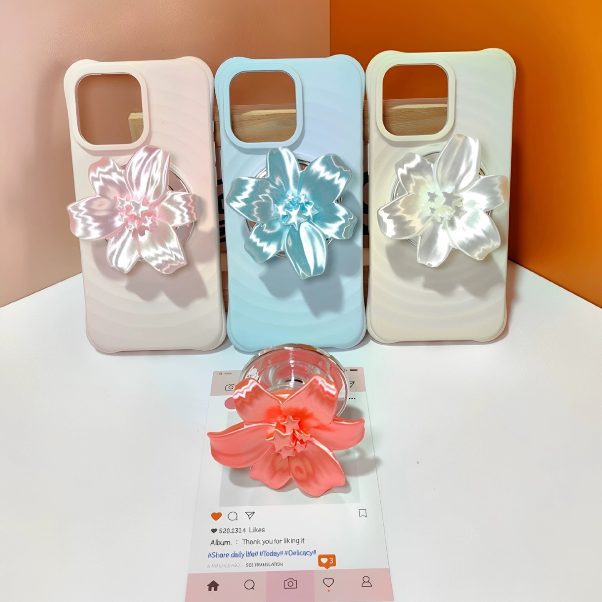 Phone Accessories For Girls - Parlak İnci Zambak Çiçekli Manyetik Telefon