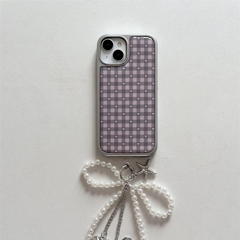 Pembe Mor Kalp Şeklinde Kareli - Phone Accessories For Girls incelemesi ve fiyatı