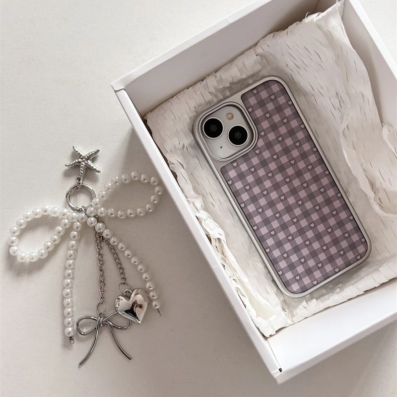 Pembe Mor Kalp Şeklinde Kareli - Phone Accessories For Girls incelemesi ve fiyatı