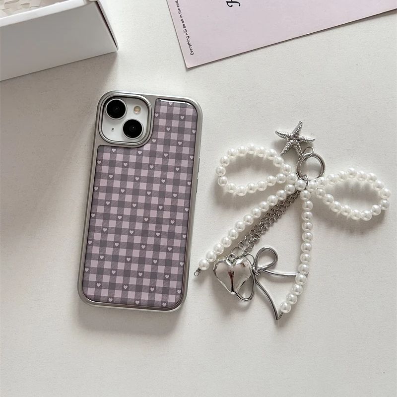 Pembe Mor Kalp Şeklinde Kareli - Phone Accessories For Girls incelemesi ve fiyatı